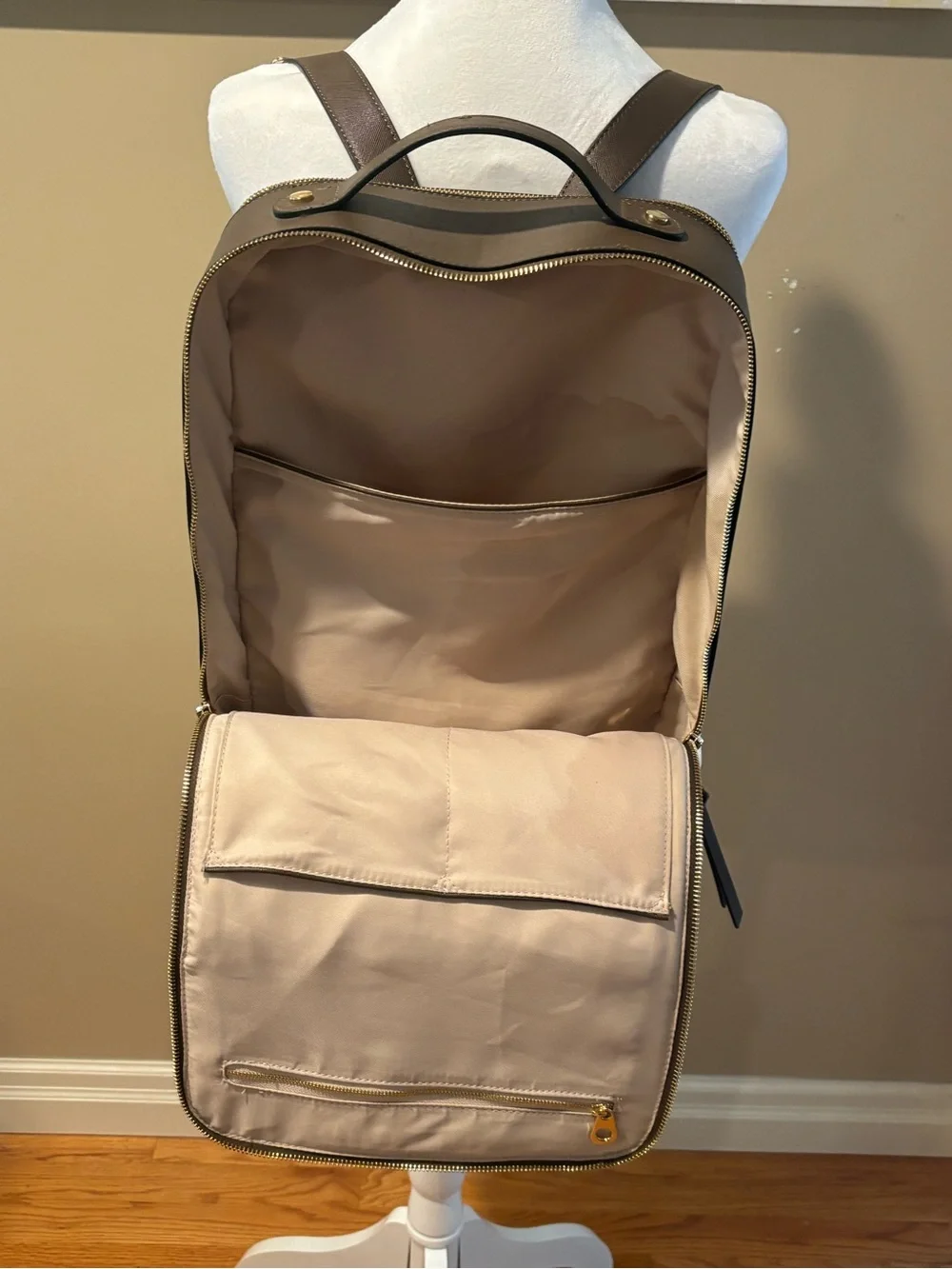 Calpak Brown Square Laptop Backpack with Whipstitch Trim
